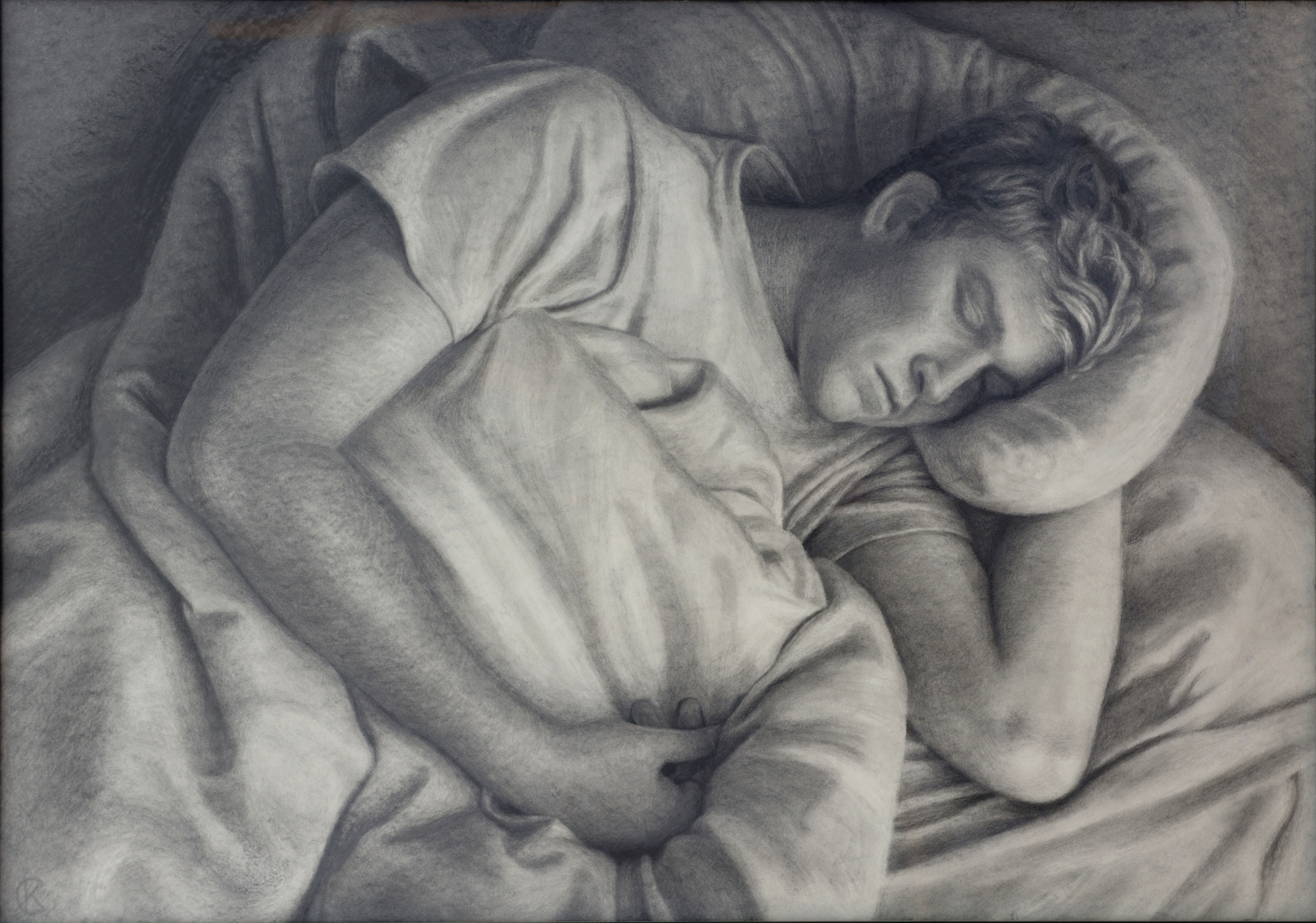 Young Man Sleeping, Graphite, 27" x 40", Price upon request