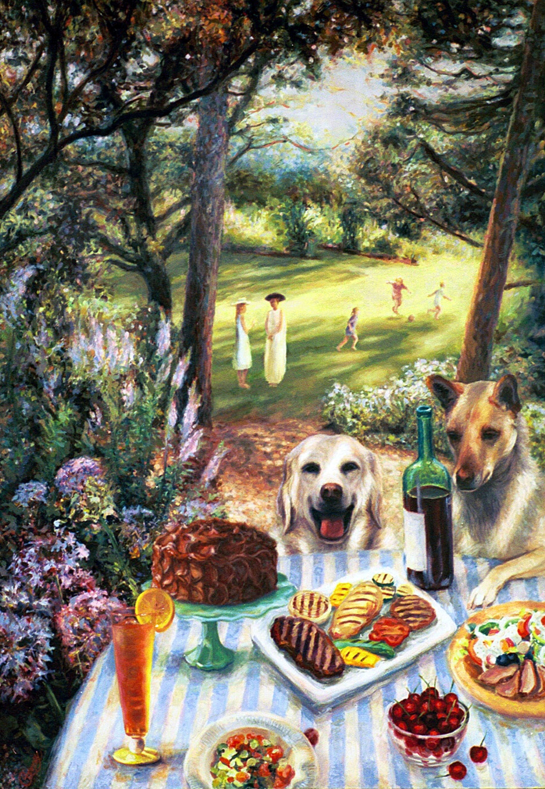 Dogs at the Picnic, Oil, 54" x 38", Sold